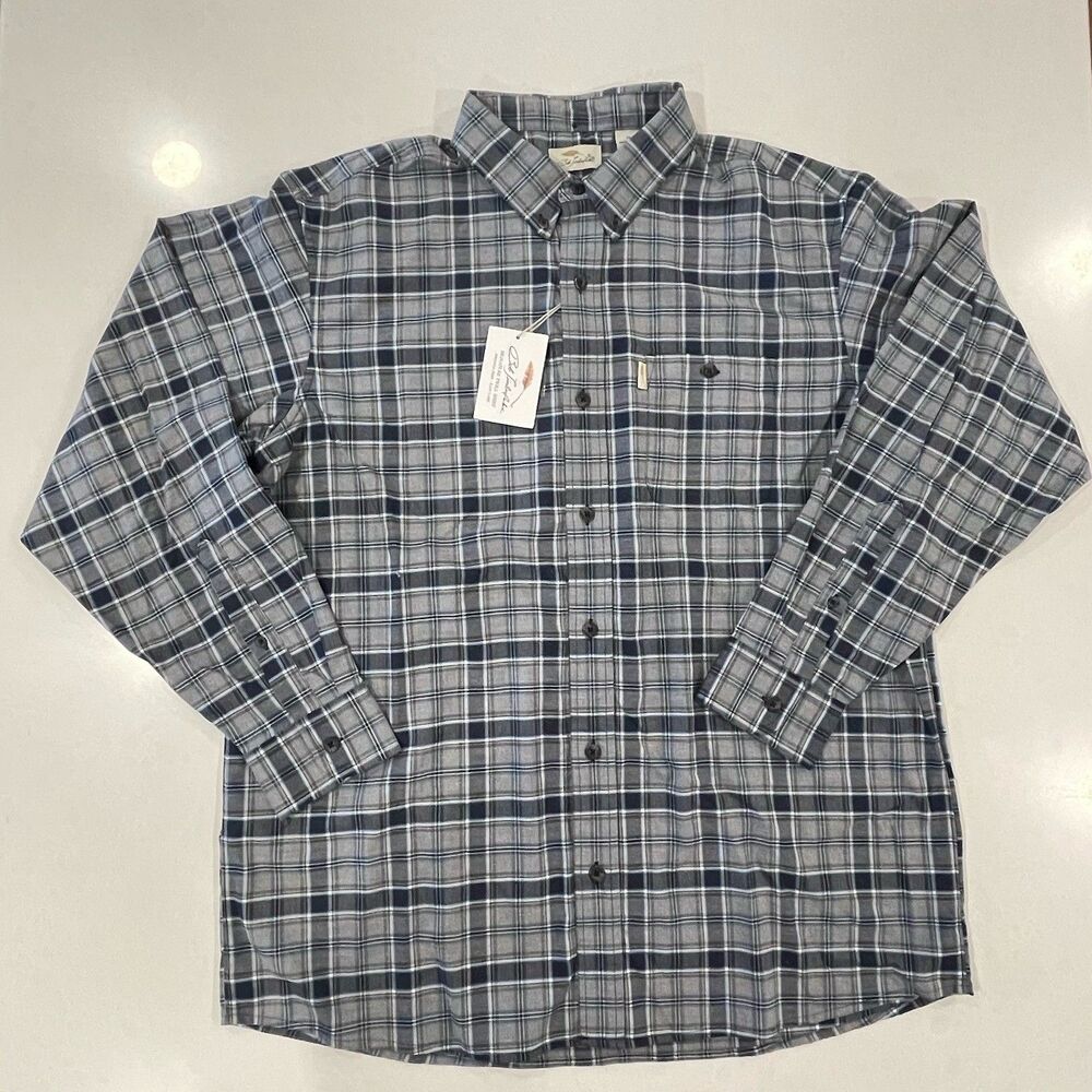 NWT Bob Timberlake Men XL Shirt Gray/Blue Plaid Cotton Long Sleeve Button Up